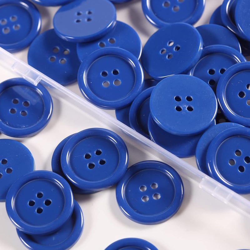 ninegridisland 60pcs Blue Buttons - 1inch Plastic Resin Flatback Large 4 Holes DIY Craft Sewing Buttons (25mm/1inch) - Image 3